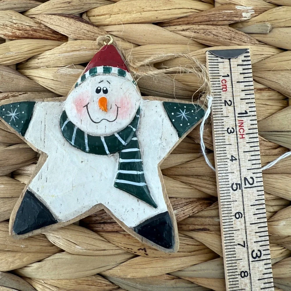 2 Midwest Cannon Falls Snowman Star Christmas Ornament Wood Hand Painted Rustic‎